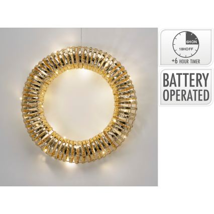 LED Χριστουγεννιάτικο στεφάνι 30xLED/3xAA διάμ. 40 cm ζεστό λευκό στεφάνι/χρυσό