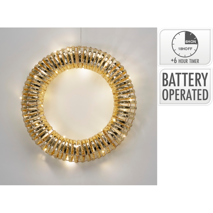 LED Χριστουγεννιάτικο στεφάνι 30xLED/3xAA διάμ. 40 cm ζεστό λευκό στεφάνι/χρυσό