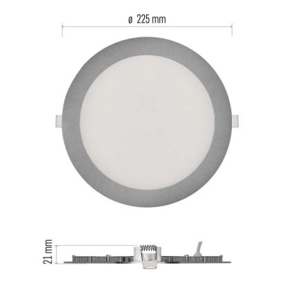 LED χωνευτό φωτιστικό οροφής NEXXO LED/18W/230V 3000/3500/4000K, ασημί, διάμετρος 22,5 εκ.