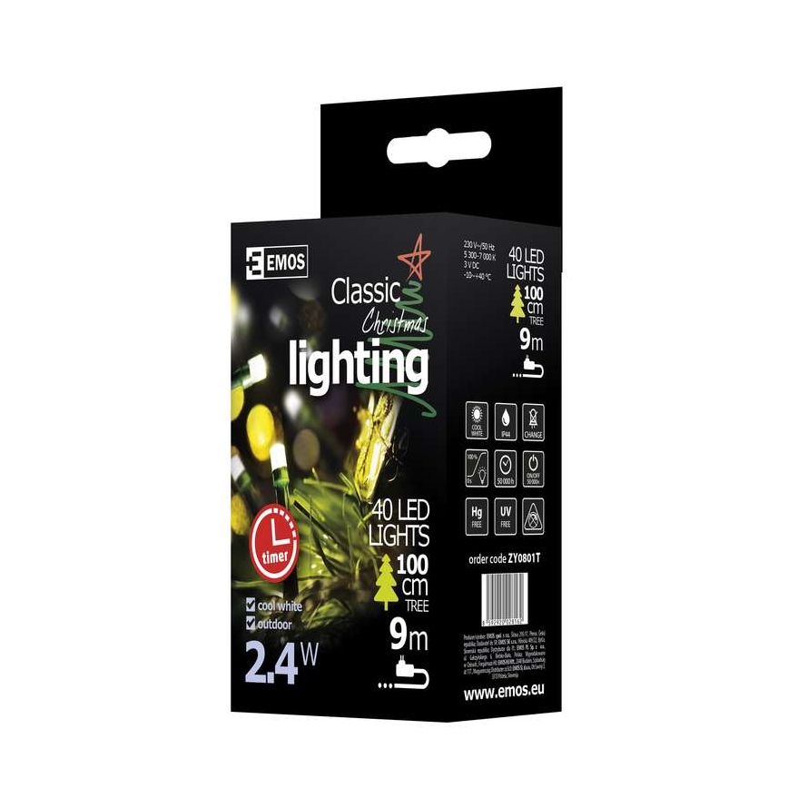LED Χριστουγεννιάτικα λαμπάκια εξωτερικού χώρου CHAIN 40xLED 9m IP44 ψυχρό λευκό