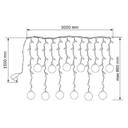 LED Χριστουγεννιάτικα λαμπάκια κουρτίνα WISH BALLS 108xLED/8 λειτουργίες 4,5 m θερμό λευκό