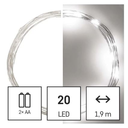 LED Χριστουγεννιάτικο φωτάκι 20xLED/2xAA 2,4μ ψυχρό λευκό