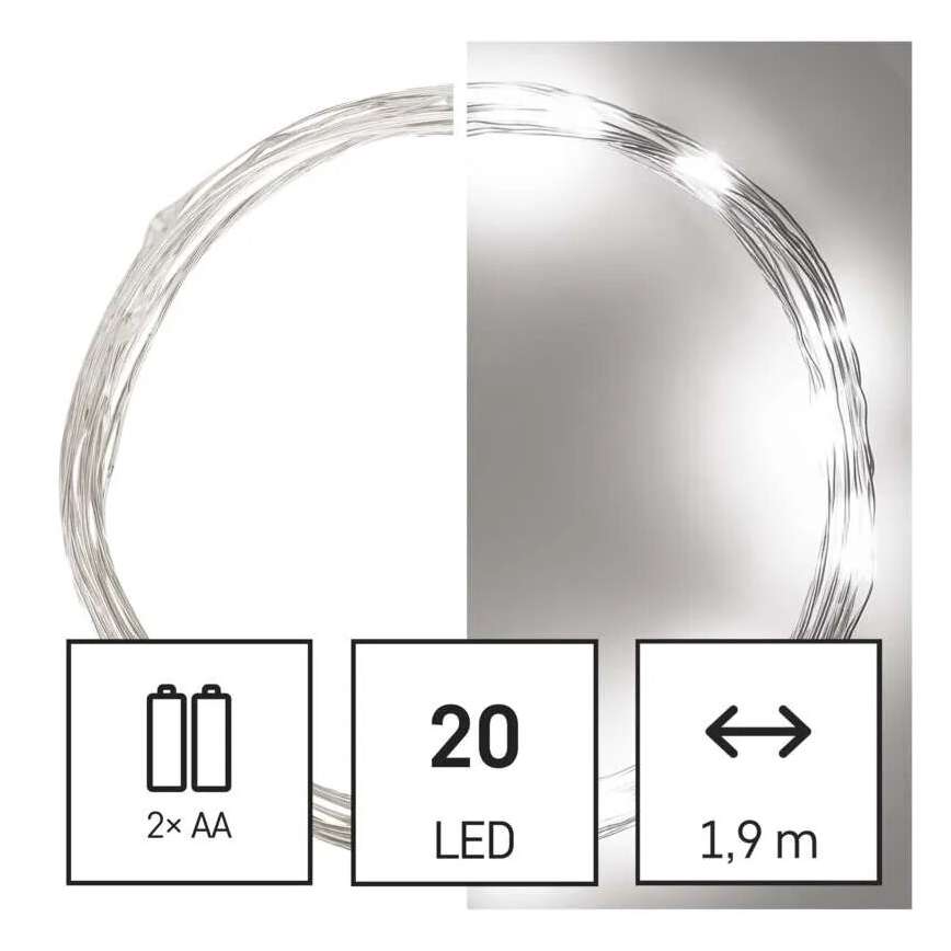 LED Χριστουγεννιάτικο φωτάκι 20xLED/2xAA 2,4μ ψυχρό λευκό