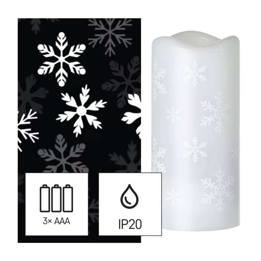 LED Χριστουγεννιάτικο κερί LED/3xAAA νιφάδες χιονιού ψυχρό λευκό