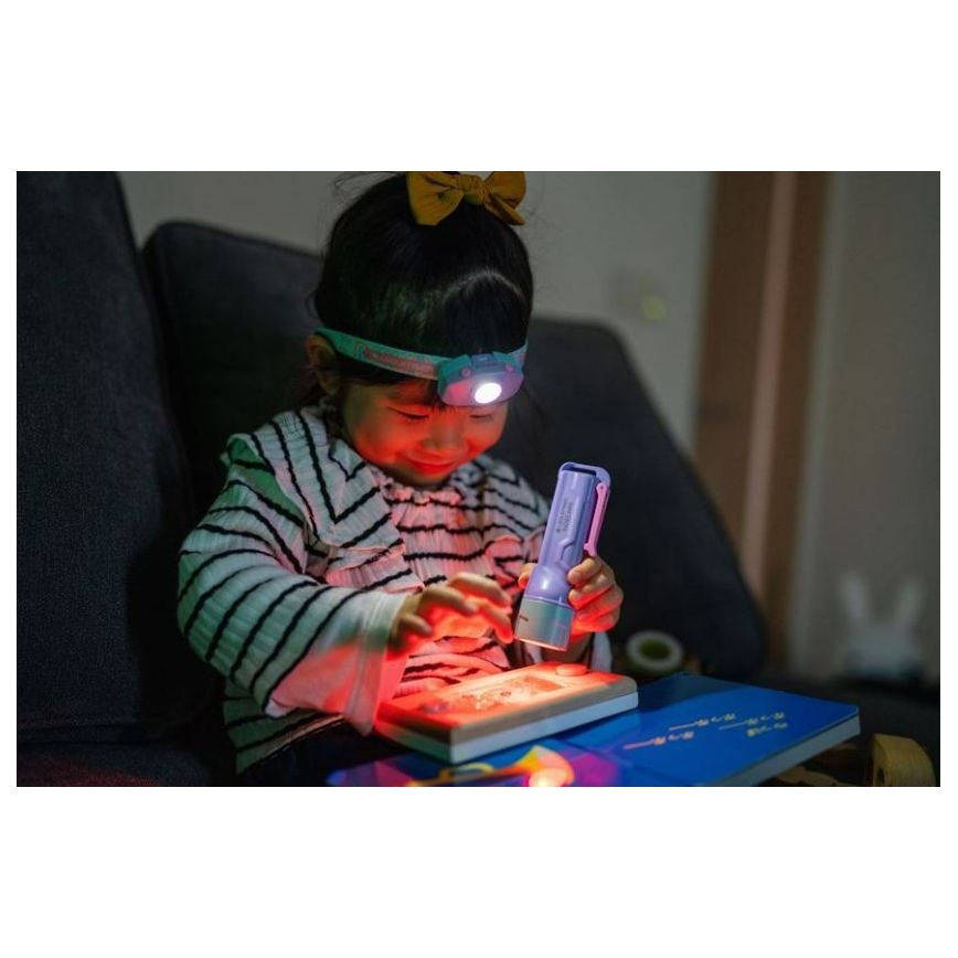 Ledlenser KIDBEAM4 RAINBOW - LED παιδικός φακός με ρυθμιζόμενη φωτεινότητα, LED/2xAAA, IP44, μωβ