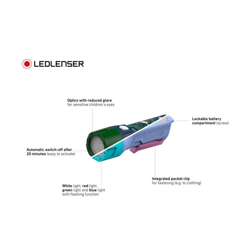 Ledlenser KIDBEAM4 RAINBOW - LED παιδικός φακός με ρυθμιζόμενη φωτεινότητα, LED/2xAAA, IP44, μωβ