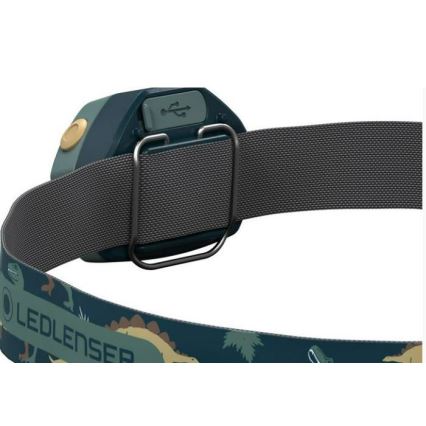 Ledlenser KIDLED4R DINO - Επαναφορτιζόμενος, ρυθμιζόμενος παιδικός φακός κεφαλής LED/280 mAh IPX4 40 lm 18 h πράσινος