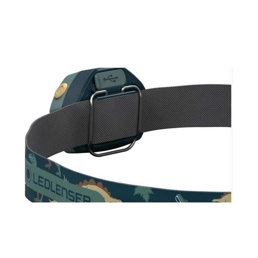 Ledlenser KIDLED4R DINO - Επαναφορτιζόμενος, ρυθμιζόμενος παιδικός φακός κεφαλής LED/280 mAh IPX4 40 lm 18 h πράσινος
