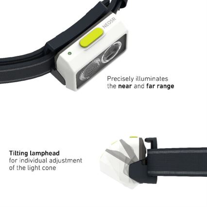 Ledlenser NEO5R - Ρυθμιζόμενος επαναφορτιζόμενος LED φακός κεφαλής LED/1800 mAh IP54 600 lm 35 ώρες μαύρο/λευκό