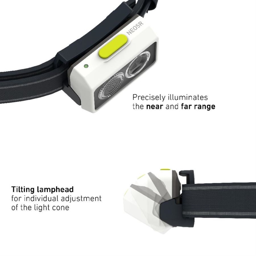 Ledlenser NEO5R - Ρυθμιζόμενος επαναφορτιζόμενος LED φακός κεφαλής LED/1800 mAh IP54 600 lm 35 ώρες μαύρο/λευκό