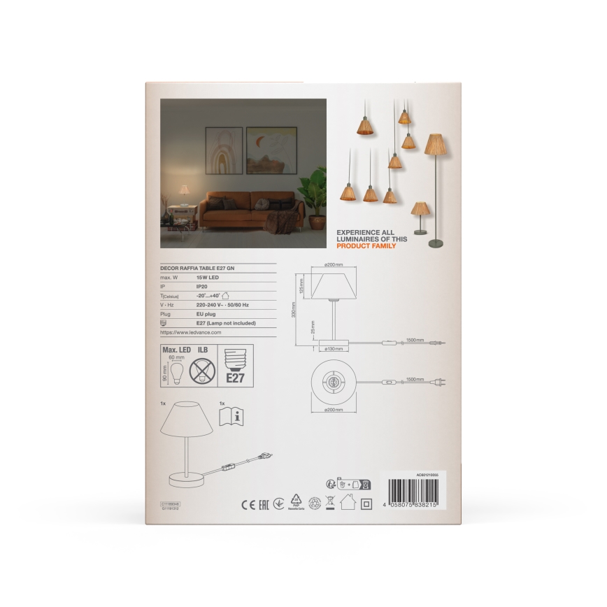Ledvance - Eπιτραπέζιο φωτιστικό DECOR RAFFIA 1xE27/15W/230V ίνες raffia