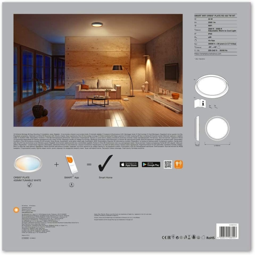 Ledvance - LED Φως dimmer SMART+ PLATE LED/24W/230V 3000K-6500K Wi-Fi