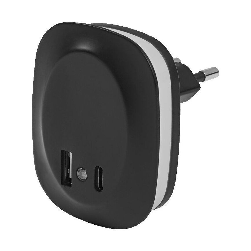 Ledvance - Φωτάκι νυκτός πρίζας LED με αισθητήρα και USB LUNETTA LED/12,5W/230V 3000K μαύρο