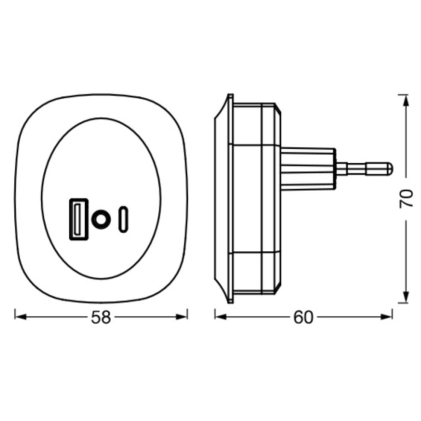 Ledvance - Φωτάκι νυκτός πρίζας LED με αισθητήρα και USB LUNETTA LED/12,5W/230V 3000K μαύρο