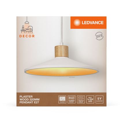 Ledvance - Κρεμαστό φωτιστικό οροφής DECOR PLASTER 1xE27/25W/230V διάμετρος 32 cm plaster λευκό