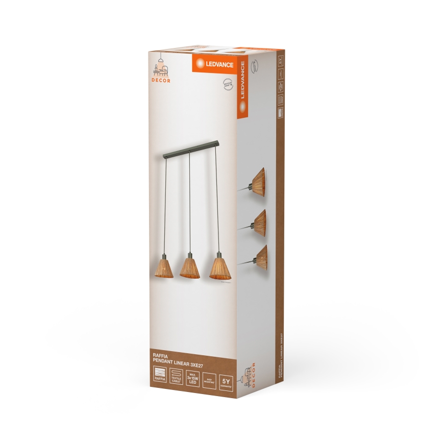 Ledvance - Κρεμαστό φωτιστικό οροφής DECOR RAFFIA 3xE27/15W/230V ίνες raffia