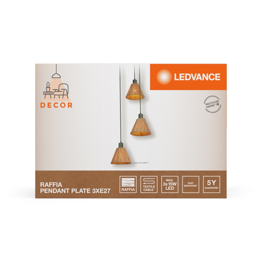 Ledvance - Κρεμαστό φωτιστικό οροφής DECOR RAFFIA 3xE27/15W/230V ίνες raffia