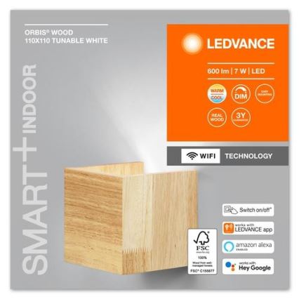 Ledvance - LED Dimmable φωτιστικό τοίχου SMART+ WOOD LED/7W/230V 3000-6500K Wi-Fi