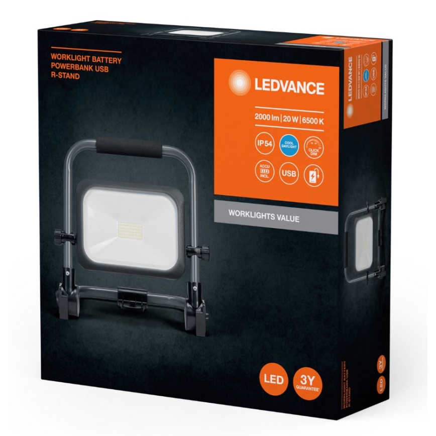 Ledvance - LED Dimming Εξωτερικού χώρου επαναφορτιζόμενος προβολέας WORKLIGHT BATTERY LED/20W/5V 2200 mAh IP54
