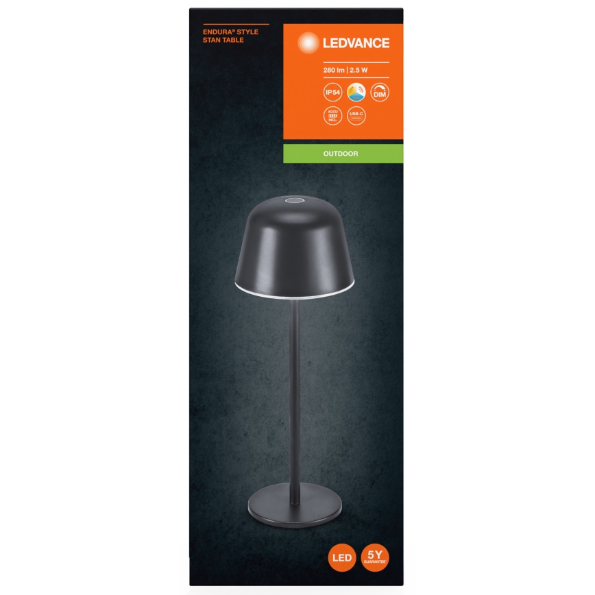 Ledvance - LED Dimmable φωτιστικό εξωτερικού χώρου επαναφορτιζόμενο TABLE LED/2,5W/5V IP54 μαύρο