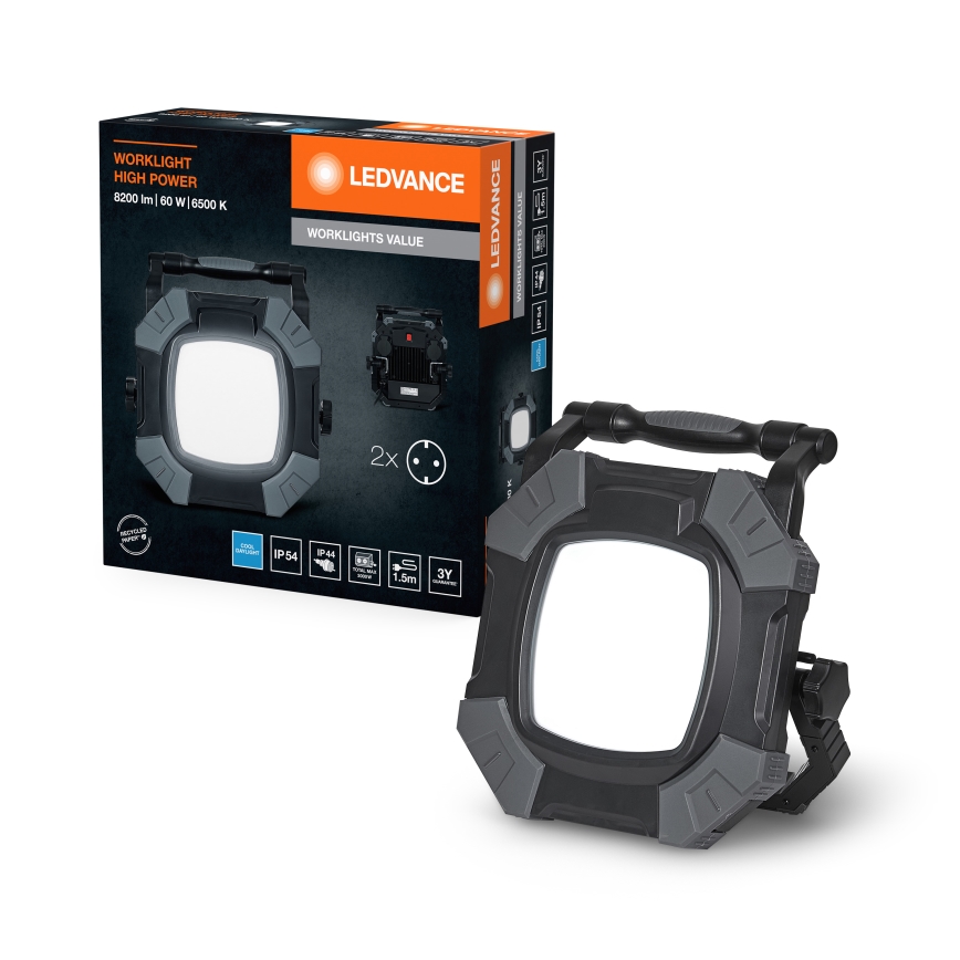 Ledvance - LED Dimmable φωτιστικό εργασίας με 2 πρίζες WORKLIGHT VALUE LED/60W/230V IP54