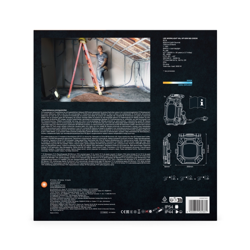 Ledvance - LED Dimmable φωτιστικό εργασίας με 2 πρίζες WORKLIGHT VALUE LED/60W/230V IP54