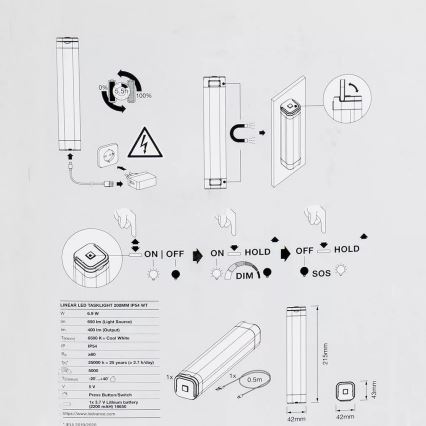 Ledvance - LED Dimmable φωτιστικό νυκτός LINEAR LED/6,9W/5V IP54