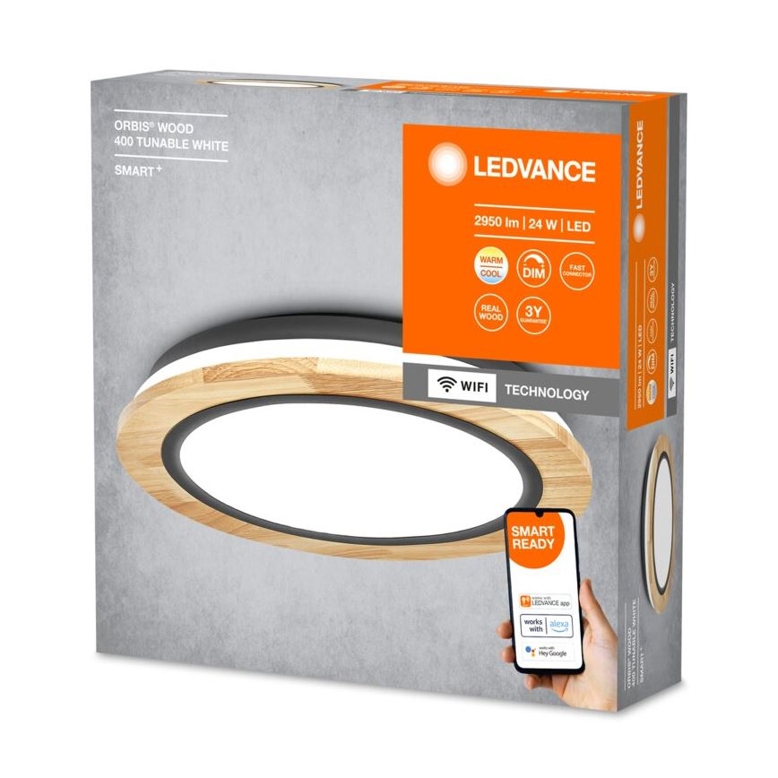Ledvance - LED Dimmable φωτιστικό οροφής SMART+ ORBIS WOOD LED/24W/230V 2700-6500K δρυς Wi-Fi