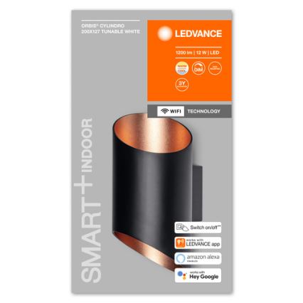 Ledvance - LED Dimmable φωτιστικό τοίχου SMART+ CYLINDRO LED/12W/230V 3000-6500K Wi-Fi μαύρο