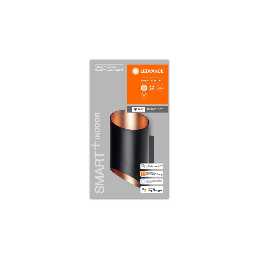 Ledvance - LED Dimmable φωτιστικό τοίχου SMART+ CYLINDRO LED/12W/230V 3000-6500K Wi-Fi μαύρο