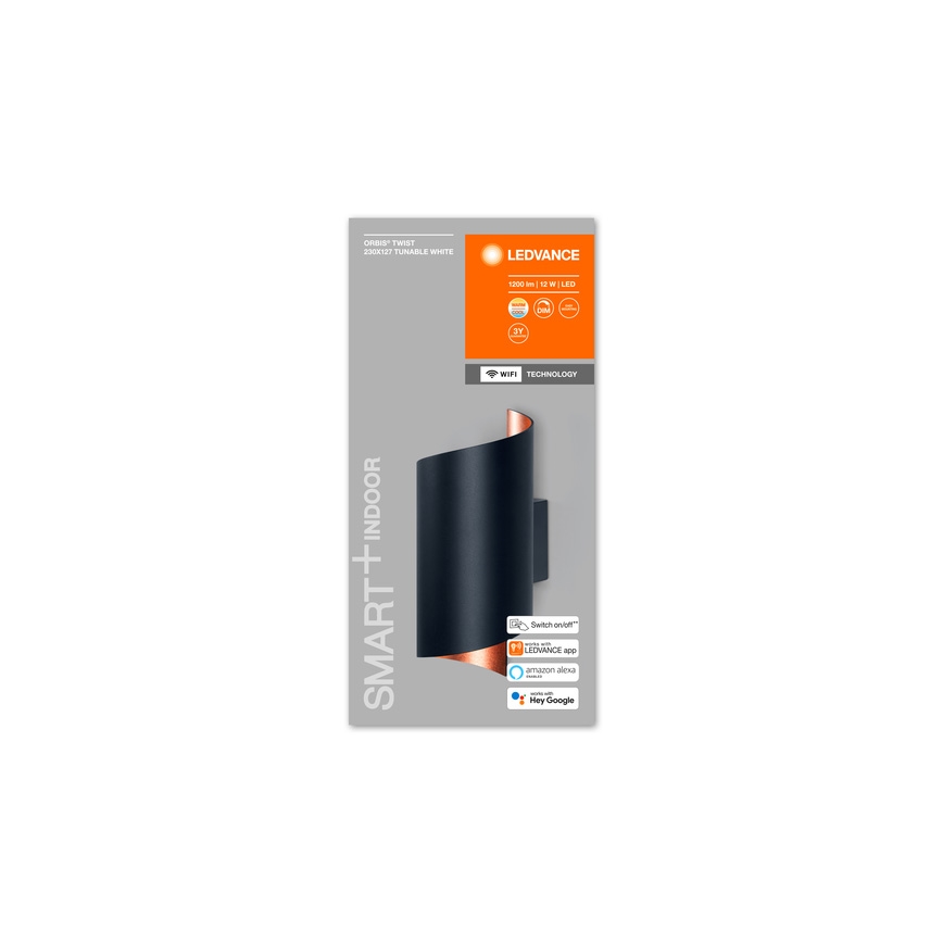 Ledvance - LED Dimmable φωτιστικό τοίχου SMART+ TWIST LED/12W/230V 3000-6500K Wi-Fi μαύρο