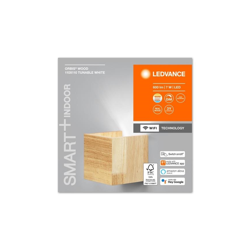 Ledvance - LED Dimmable φωτιστικό τοίχου SMART+ WOOD LED/7W/230V 3000-6500K Wi-Fi