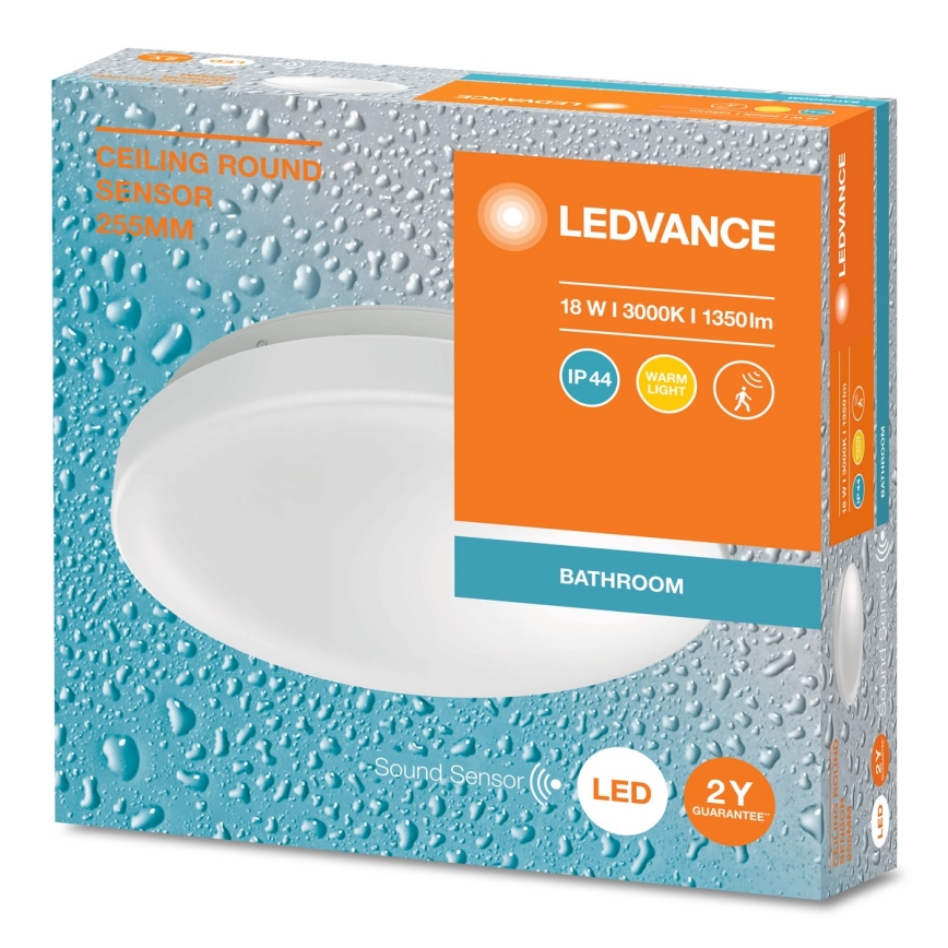 Ledvance - LED φωτιστικό οροφής μπάνιου με αισθητήρα λυκόφωτος CEILING ROUND LED/18W/230V IP44