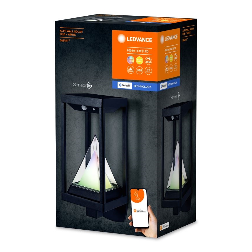 Ledvance - LED RGBW Dimmable ηλιακό φωτιστικό τοίχου με αισθητήρα SMART+ ALPS LED/6W/3,7V 2200 mAh 3000K IP44