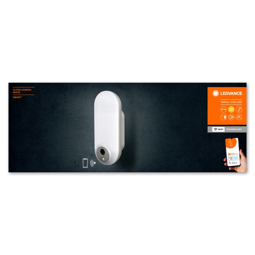 Ledvance - LED RGBW Dimming Επιτοίχιο φωτιστικό εξωτερικού χώρου με αισθητήρα και camera SMART+ LED/15W/230V Wi-Fi IP44