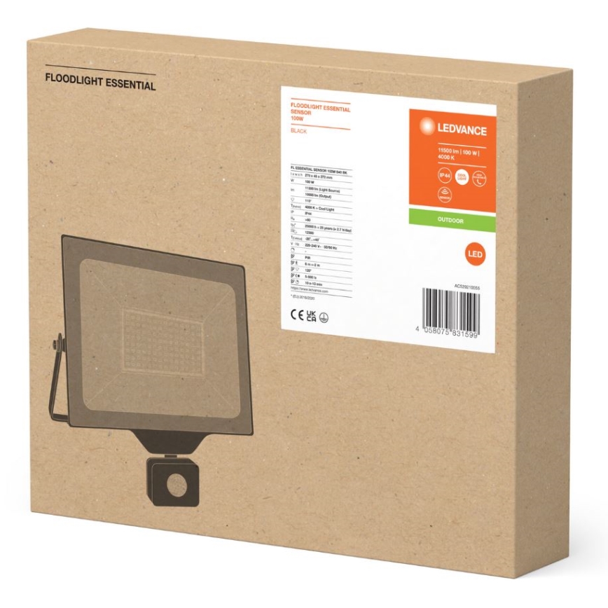 Ledvance - LED Εξωτερικός τοίχος προβολέας με αισθητήρα FLOODLIGHT ESSENTIAL LED/100W/230V IP44