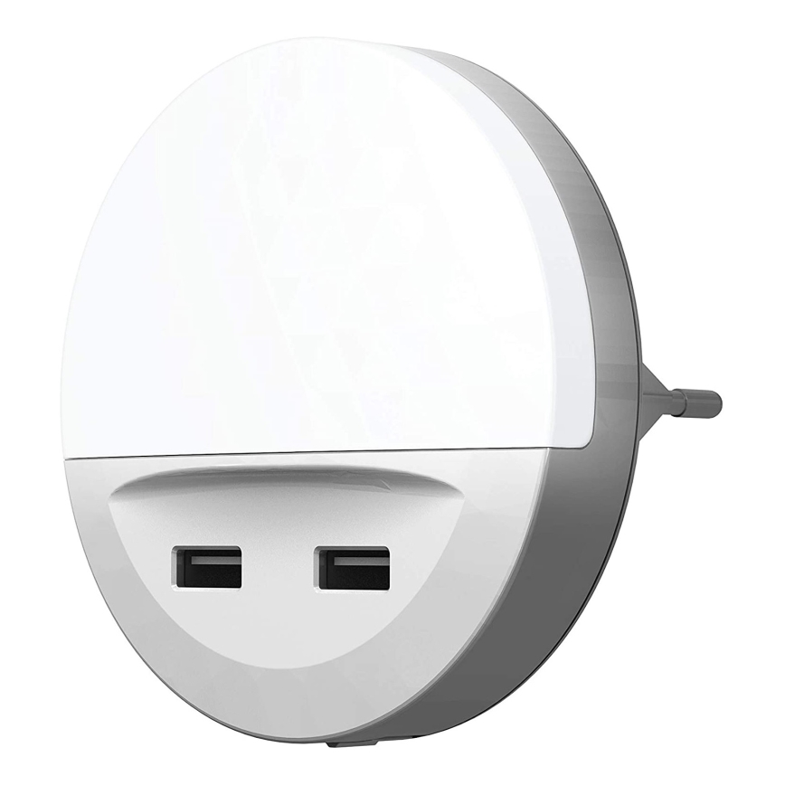 Ledvance - LED φως νυκτός σε πρίζα με αισθητήρα LUNETTA 2xUSB LED/13W/230V