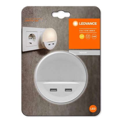 Ledvance - LED φως νυκτός σε πρίζα με αισθητήρα LUNETTA 2xUSB LED/13W/230V