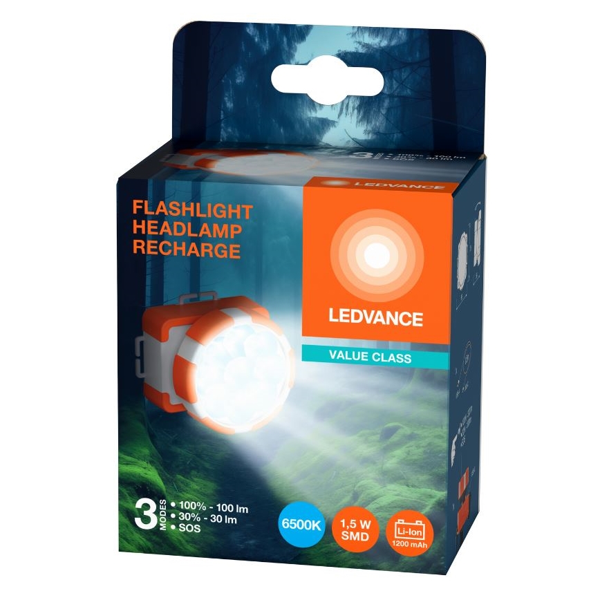 Ledvance - Επαναφορτιζόμενος LED φακός κεφαλής FLASHLIGHT LED/1,5W/5V 1200 mAh