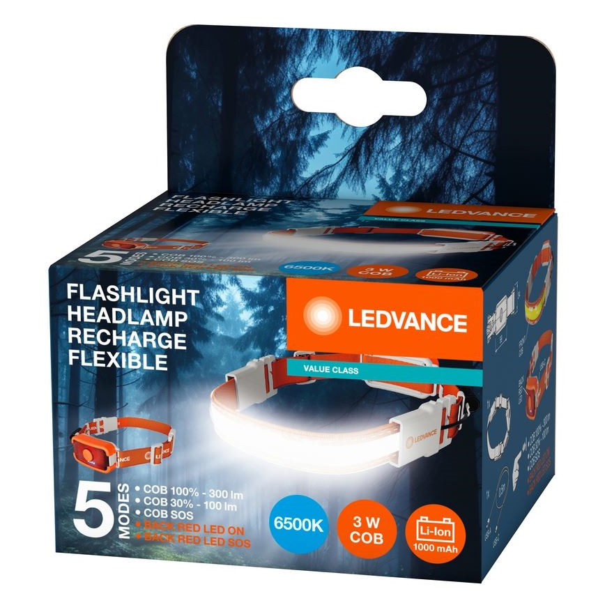 Ledvance - Επαναφορτιζόμενος LED φακός κεφαλής FLASHLIGHT LED/3W/5V 1000 mAh