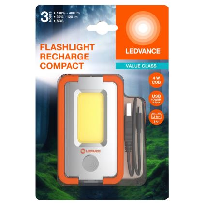 Ledvance - Επαναφορτιζόμενος φακός LED με power bank FLASHLIGHT LED/4W/5V 3000mAh IPX2