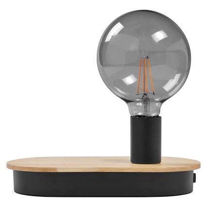 Ledvance - Επιτραπέζιο φωτιστικό αφής με θύρα USB DECOR WOOD 1xE27/8W/230V καουτσουκόδεντρο