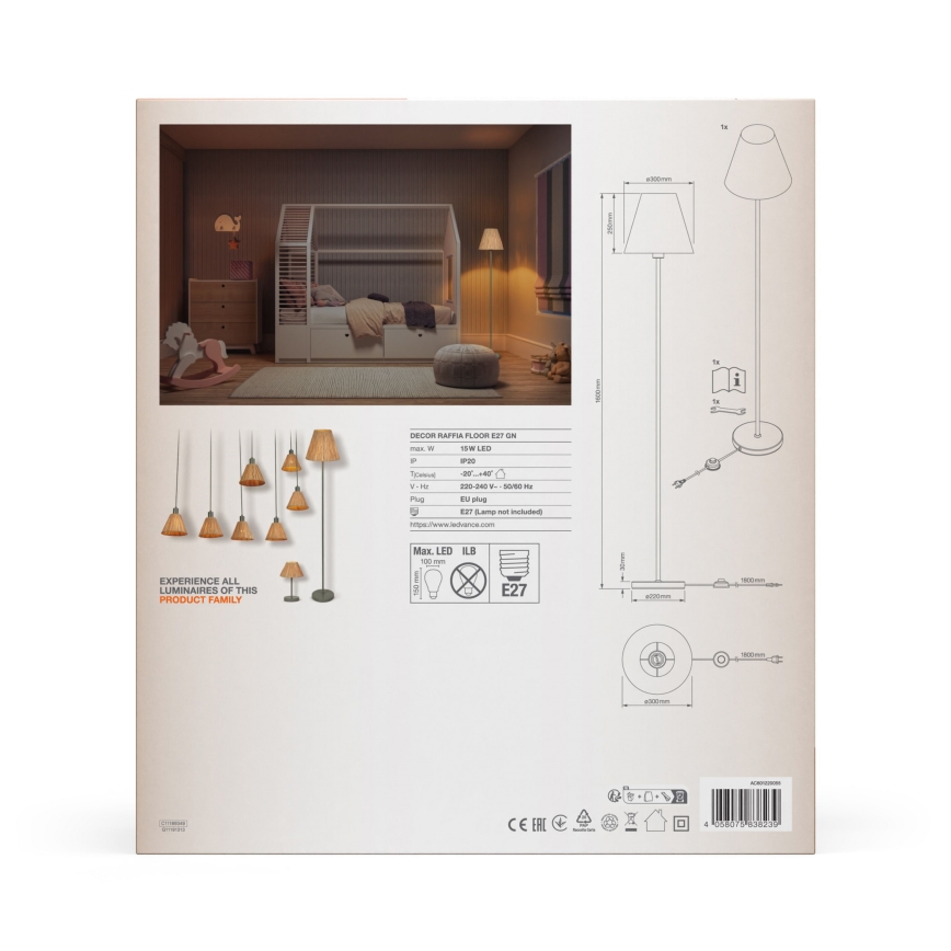Ledvance - Επιδαπέδια λάμπα DECOR RAFFIA 1xE27/15W/230V ίνες raffia