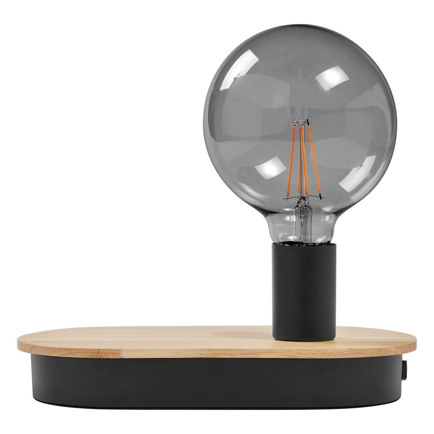 Ledvance - Επιτραπέζιο φωτιστικό αφής με θύρα USB DECOR WOOD 1xE27/8W/230V καουτσουκόδεντρο