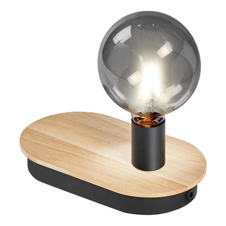 Ledvance - Επιτραπέζιο φωτιστικό αφής με υποδοχή USB connector DECOR WOOD 1xE27/8W/230V καουτσουκόδεντρο
