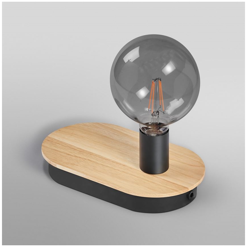 Ledvance - Επιτραπέζιο φωτιστικό αφής με υποδοχή USB connector DECOR WOOD 1xE27/8W/230V καουτσουκόδεντρο