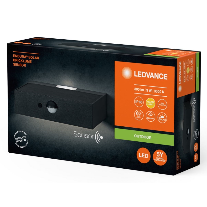 Ledvance - Ηλιακό φωτιστικό τοίχου LED με αισθητήρα ENDURA SOLAR LED/3W/4,2V IP65