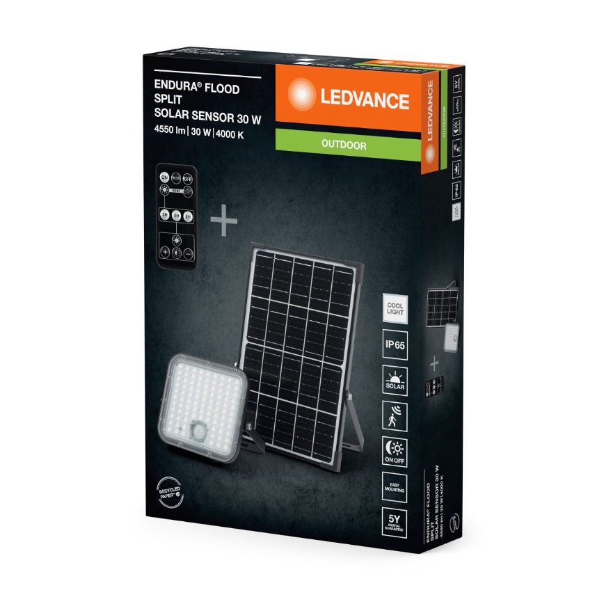 Ledvance - LED Dimming solar προβολέας με αισθητήρα FLOOD SPLIT LED/30W/6,4V IP65 + τηλεχειριστήριο