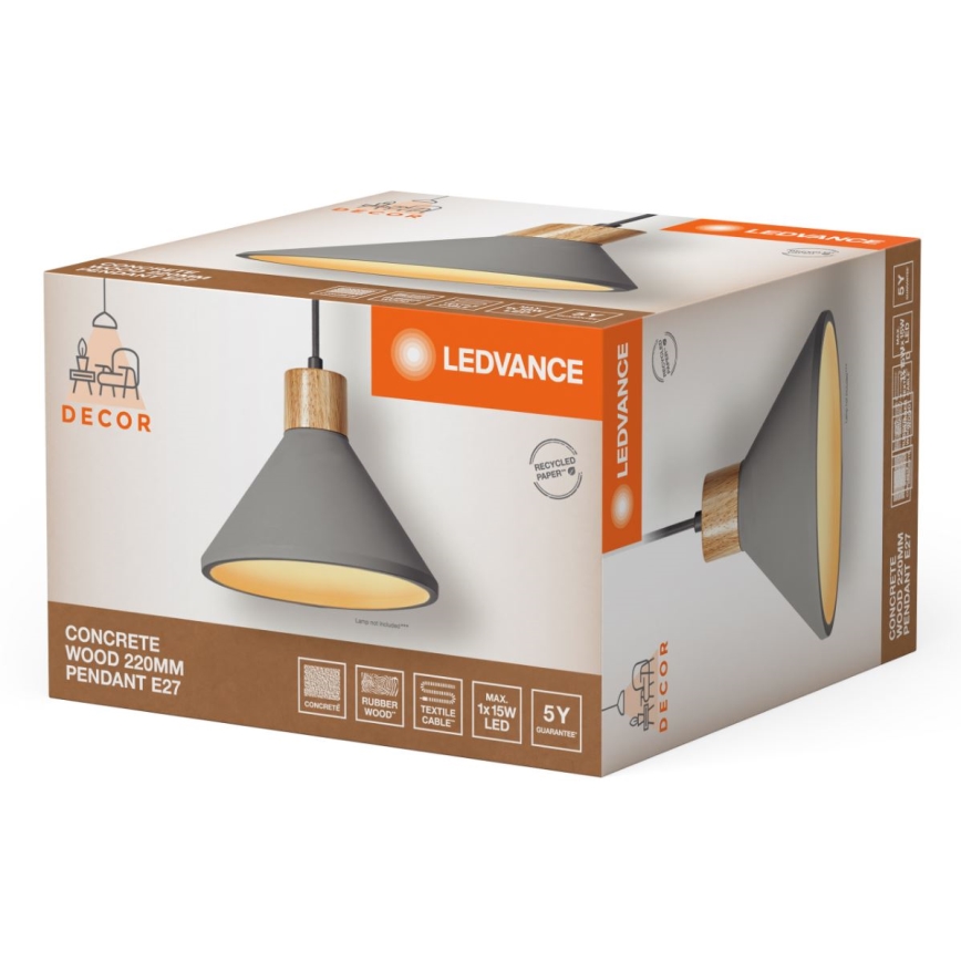 Ledvance - Κρεμαστό φωτιστικό οροφής DECOR CONCRETE 1xE27/15W/230V διάμετρος 22 cm τσιμέντο γκρι