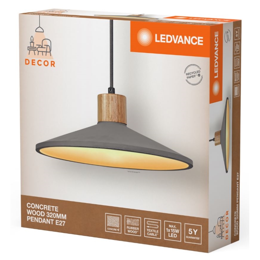 Ledvance - Κρεμαστό φωτιστικό οροφής DECOR CONCRETE 1xE27/15W/230V διάμετρος 32 cm τσιμέντο γκρι